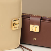 Close up of beige and brown Svana Wallet by Danilos in premium leather