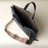 Top view of open blue Executive Fenix Portfolio by Danilos in premium leather
