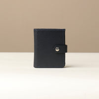 Blue Front view of RFID Card Case with Snap Closure in black leather