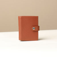 Front view of Brown RFID Card Case with Snap Closure in black leather