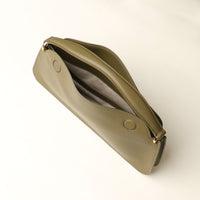 Open interior of Olive Penelope Mini small leather handbag for versatile everyday use