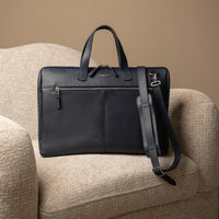 Front view of blue Anibal Briefcase by Danilos in premium leather