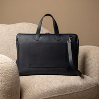 Back view of blue Anibal Briefcase by Danilos in premium leather