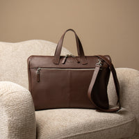 Front view of Brown Anibal Briefcase by Danilos in premium leather