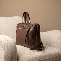 Side view of Brown Anibal Briefcase by Danilos in premium leather