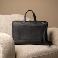 Back view of black Anibal Briefcase by Danilos in premium leather
