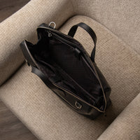 Top view of open black Anibal Briefcase by Danilos in premium leather