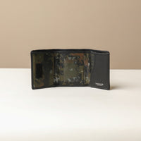 Open view of Slim leather and nylon trifold wallet for men
