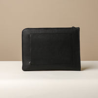 Back view of black Mathias Document Leather executive folder with multi-functional pockets