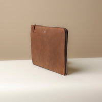 Side view of brown Mathias Document Leather executive folder with multi-functional pockets
