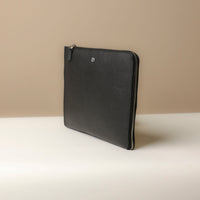 Side view of black Mathias Document Leather executive folder with multi-functional pockets