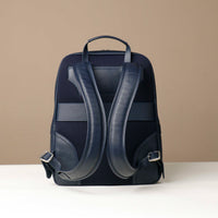 Back view of blue Evans Backpack by Danilos in premium leather