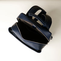 Top view of open blue Evans Backpack by Danilos in premium leather