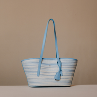 Blue Ciel Palma Duo Tote handcrafted leather and raffia tote bag by Danilos