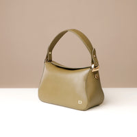Side view of olive Hold Bag by Danilos in smooth leather
