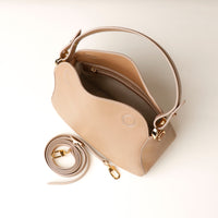 Top view of open beige Hold Bag by Danilos in smooth leather