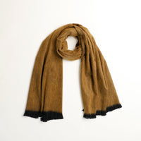Brown scarf with black edges on a white background