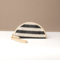 Clutch Agnes Raffia Horizontal Lines with beige details leather, front view