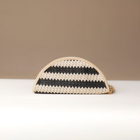 Clutch Agnes Raffia Horizontal Lines with beige details leather, back view