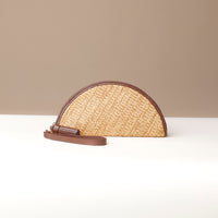 Clutch Agnes Raffia Panna with brown leather details, front view