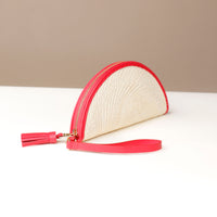 Clutch Agnes Junco ROT with red leather details, gold hardware, lateral view