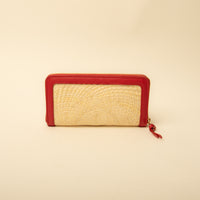 Back view of red NatureHold Wallet handcrafted raffia and leather wallet by Danilo’s