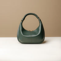 Back view of green Soft Rounded Bag crescent leather top-handle handbag
