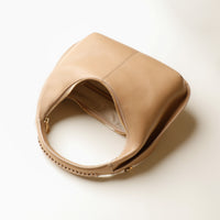 Open interior of brown Soft Rounded Bag crescent leather top-handle handbag