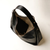Open interior of black Mia Minimale Sr. handcrafted luxury leather hobo bag