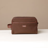 Front View of Fabricio leather toiletry bag with roomy interior and organized compartments, perfect for travel or everyday storage of essentials