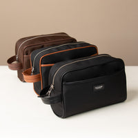 Trio collection of Fabricio leather toiletry bag with roomy interior and organized compartments, perfect for travel or everyday storage of essentials