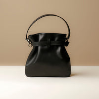 Black view of black Premium leather Sandy Bag with shoulder strap