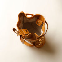 Top view of open yellow Premium leather Sandy Bag with shoulder strap