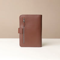 Globetrotters Document Holder palisander brown leather with silver hardware, back view
