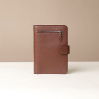 Globetrotters Document Holder palisander brown leather with silver hardware, back view
