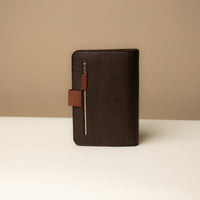 Globetrotters Document Holder chocolate brown pebble leather, back side view
