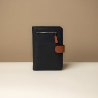 Globetrotters Document Holder navy blue pebbled leather, front view
