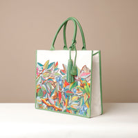 Side view of green Danilos Mercatto Tote Bag handcrafted leather tote