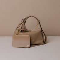 Hobo-bag-handbag-Mini-Mia-Minimale-With-Pouch-Leather-Dark-Taupe-Front-View