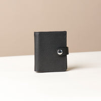 Front view of Black RFID Card Case with Snap Closure in black leather