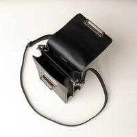Top view of open black Danilos Multi-Smartphone Clariss Bag leather crossbody