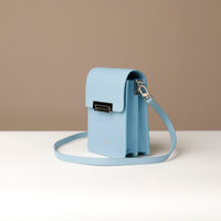 Side view of light blue Danilos Multi-Smartphone Clariss Bag leather crossbody