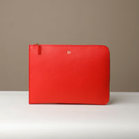Front view of red Mathias Document Leather executive folder with multi-functional pockets