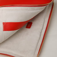 Open interior of red Mathias Document Leather executive folder with multi-functional pockets