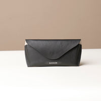 Front view of black Stylish leather glasses case for men and women