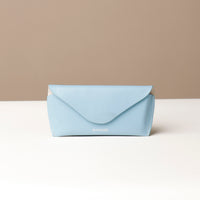 Front view of light blue Stylish leather glasses case for men and women