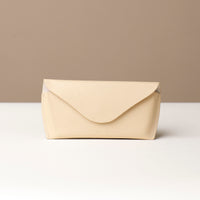 Front view of beige Stylish leather glasses case for men and women