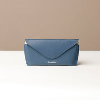 Front view of blue Stylish leather glasses case for men and women