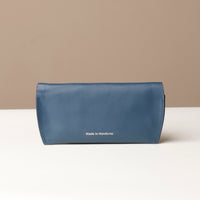 Back view of blue Stylish leather glasses case for men and women