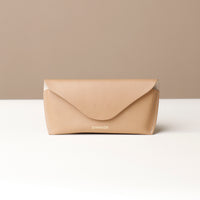 Front view of beige Stylish leather glasses case for men and women